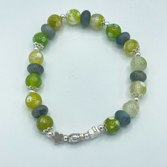 Ladybug labradorite green orca agate beaded stretch bracelet ONE NEW crystal - Picture 8 of 8